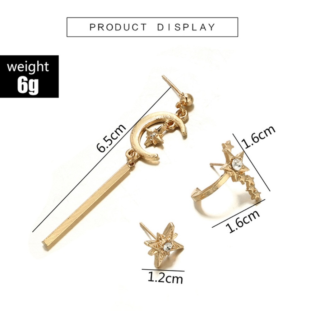 Unique Design//Stars Moon Earrings set GOLD - Picture 4 of 7